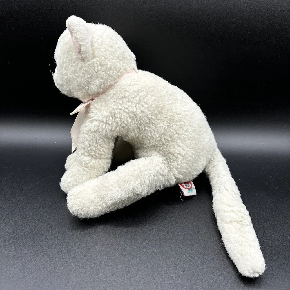 Vintage 1996 Ty Classic Crystal White Cat Plush Green Eyes Pink Bow Large 12